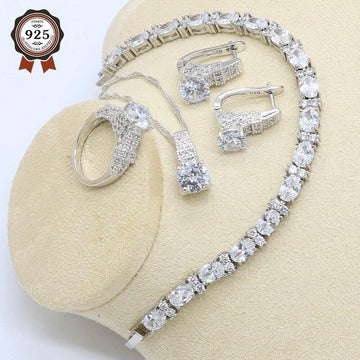 Geometric White Zircon Silver Color Jewelry Set for Women - The Jewellery Supermarket